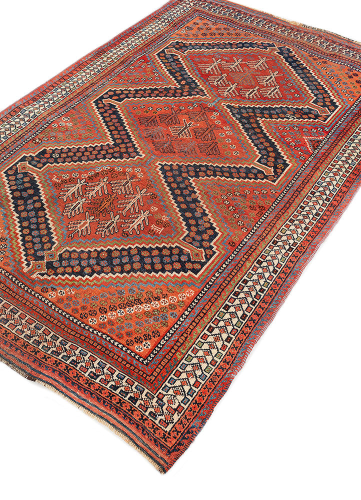 kiaan red and orange wool hand knotted Rug - FoldShot kiaan red and orange wool hand knotted Rug - FoldShot