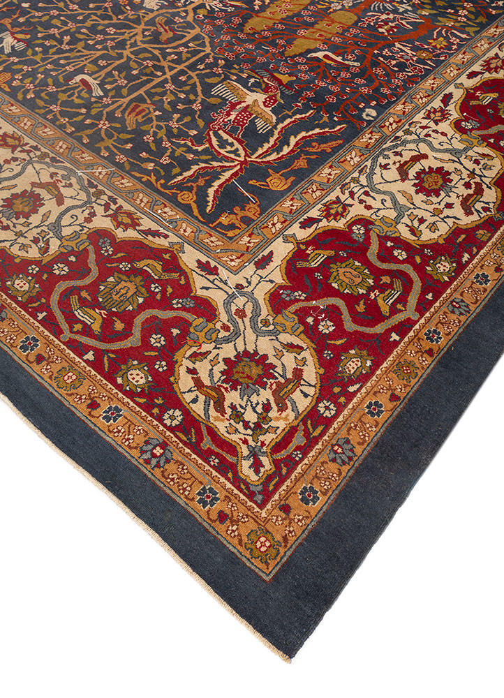aalam blue wool hand knotted Rug - FoldShot