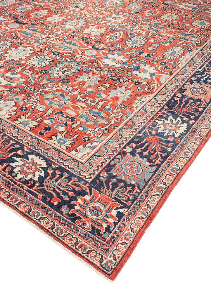 aalam red and orange wool hand knotted Rug - FoldShot aalam red and orange wool hand knotted Rug - FoldShot