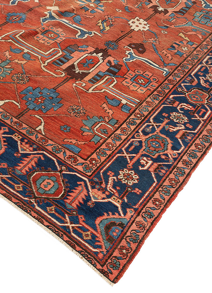 aalam red and orange wool hand knotted Rug - FoldShot aalam red and orange wool hand knotted Rug - FoldShot