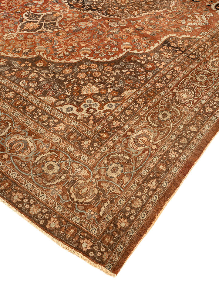 aalam red and orange wool hand knotted Rug - FoldShot