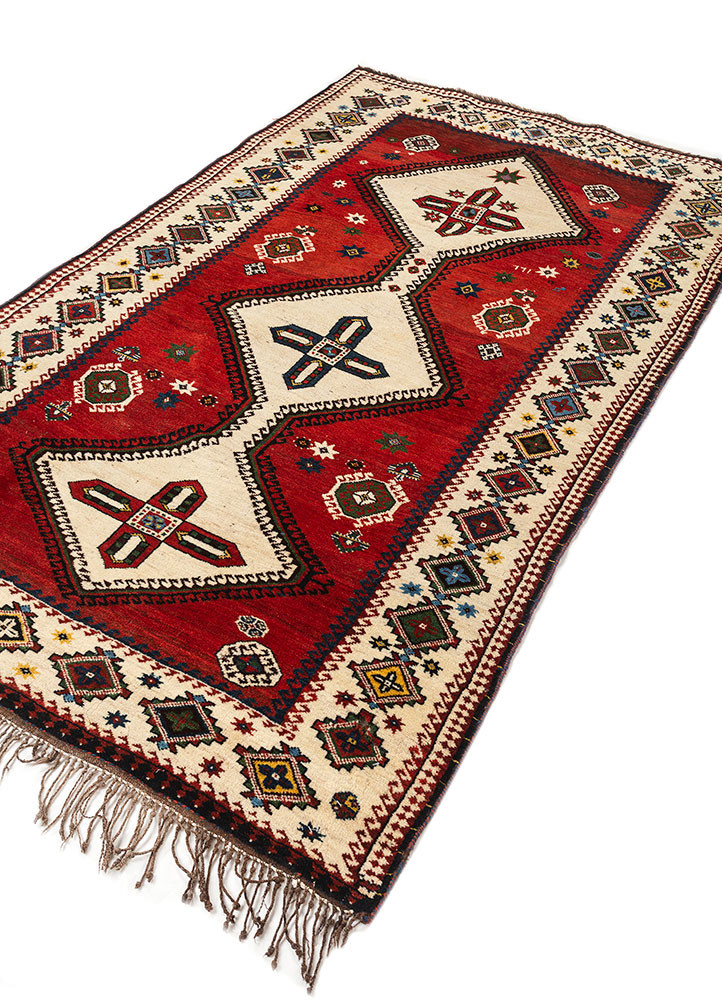aalam red and orange wool hand knotted Rug - FoldShot