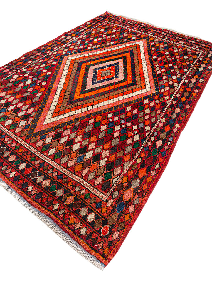 nuray red and orange wool hand knotted Rug - FoldShot