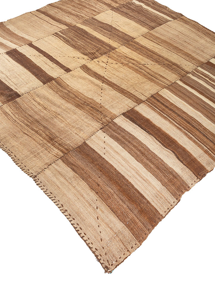 nayaab beige and brown wool flat weaves Rug - FoldShot
