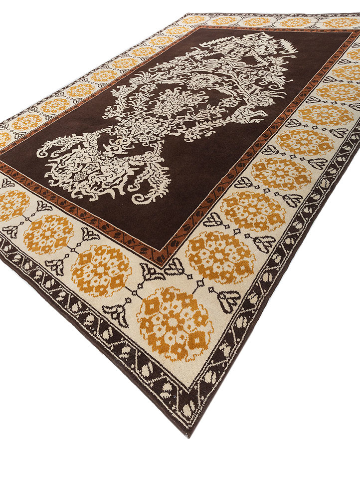 aalam beige and brown wool hand knotted Rug - FoldShot aalam beige and brown wool hand knotted Rug - FoldShot