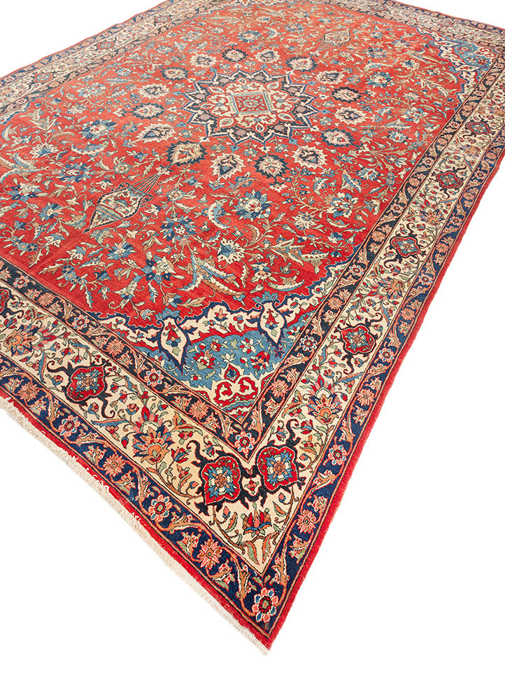 aalam red and orange wool hand knotted Rug - FoldShot aalam red and orange wool hand knotted Rug - FoldShot