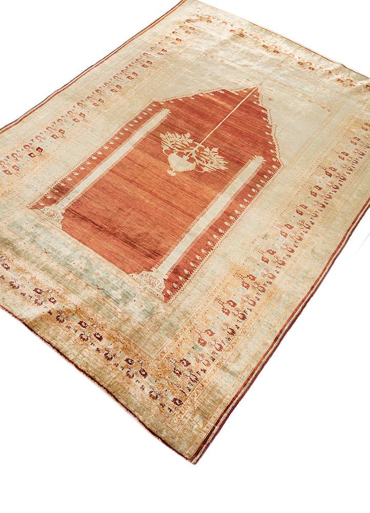 gulmarg red and orange silk hand knotted Rug - FoldShot