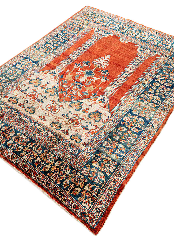 gulmarg red and orange silk hand knotted Rug - FoldShot gulmarg red and orange silk hand knotted Rug - FoldShot