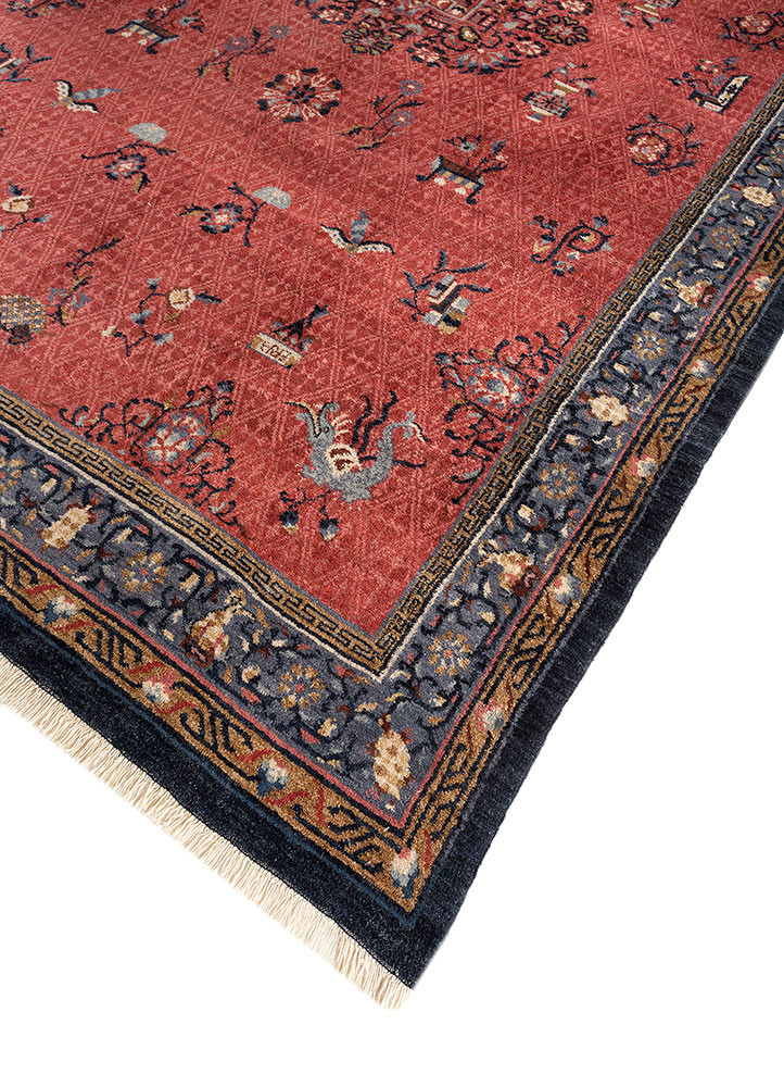 aalam red and orange wool hand knotted Rug - FoldShot aalam red and orange wool hand knotted Rug - FoldShot