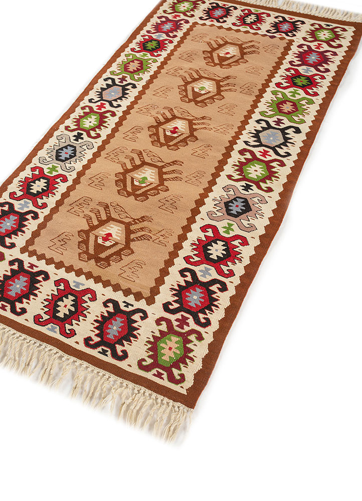nayaab beige and brown wool flat weaves Rug - FoldShot nayaab beige and brown wool flat weaves Rug - FoldShot