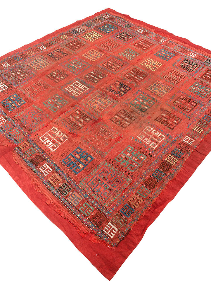 nayaab red and orange wool flat weaves Rug - FoldShot nayaab red and orange wool flat weaves Rug - FoldShot