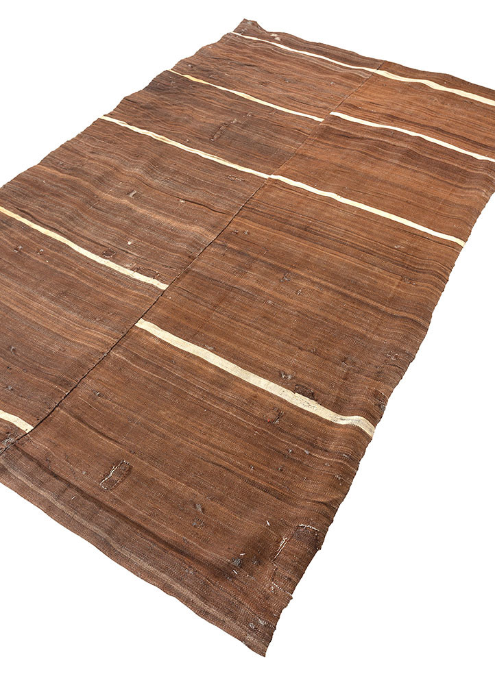 nayaab beige and brown wool flat weaves Rug - FoldShot