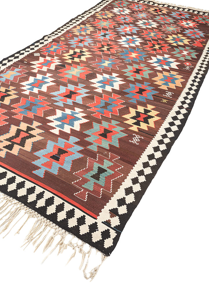 nayaab beige and brown wool flat weaves Rug - FoldShot nayaab beige and brown wool flat weaves Rug - FoldShot