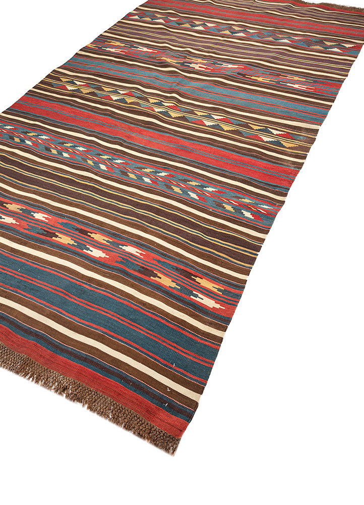 nayaab beige and brown wool flat weaves Rug - FoldShot nayaab beige and brown wool flat weaves Rug - FoldShot