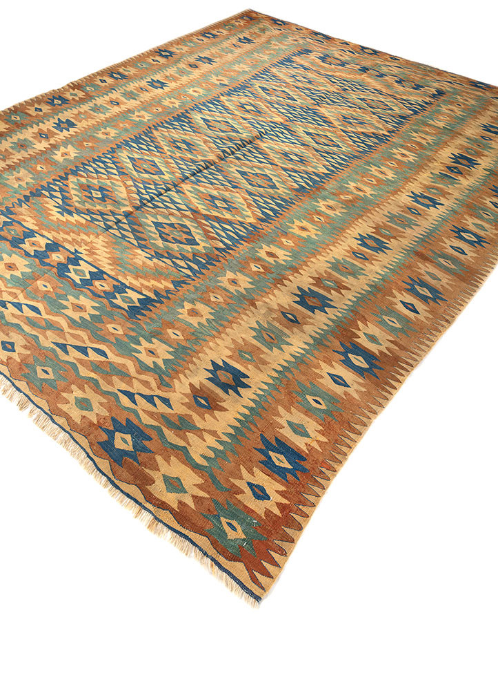 nayaab blue wool flat weaves Rug - FoldShot