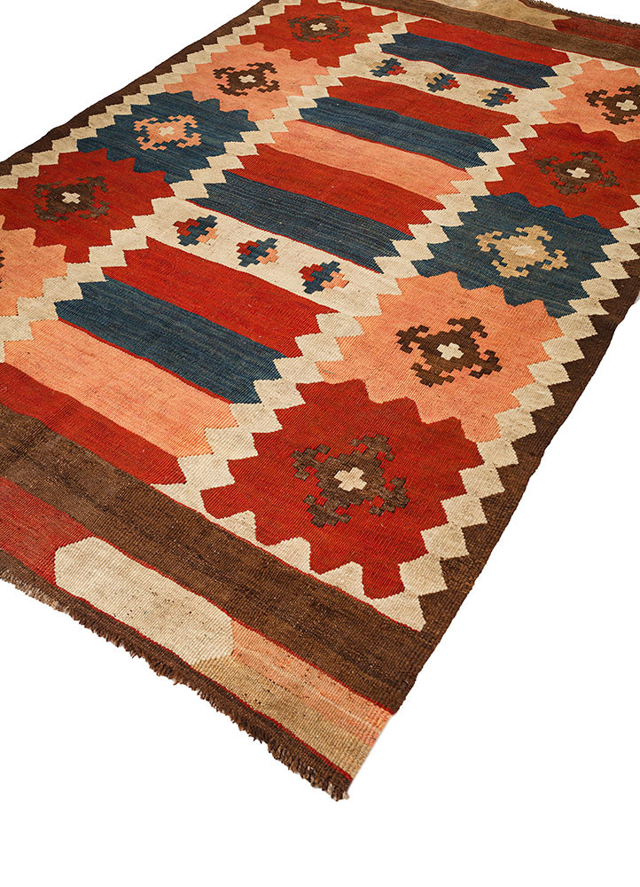 nayaab red and orange wool flat weaves Rug - FoldShot nayaab red and orange wool flat weaves Rug - FoldShot