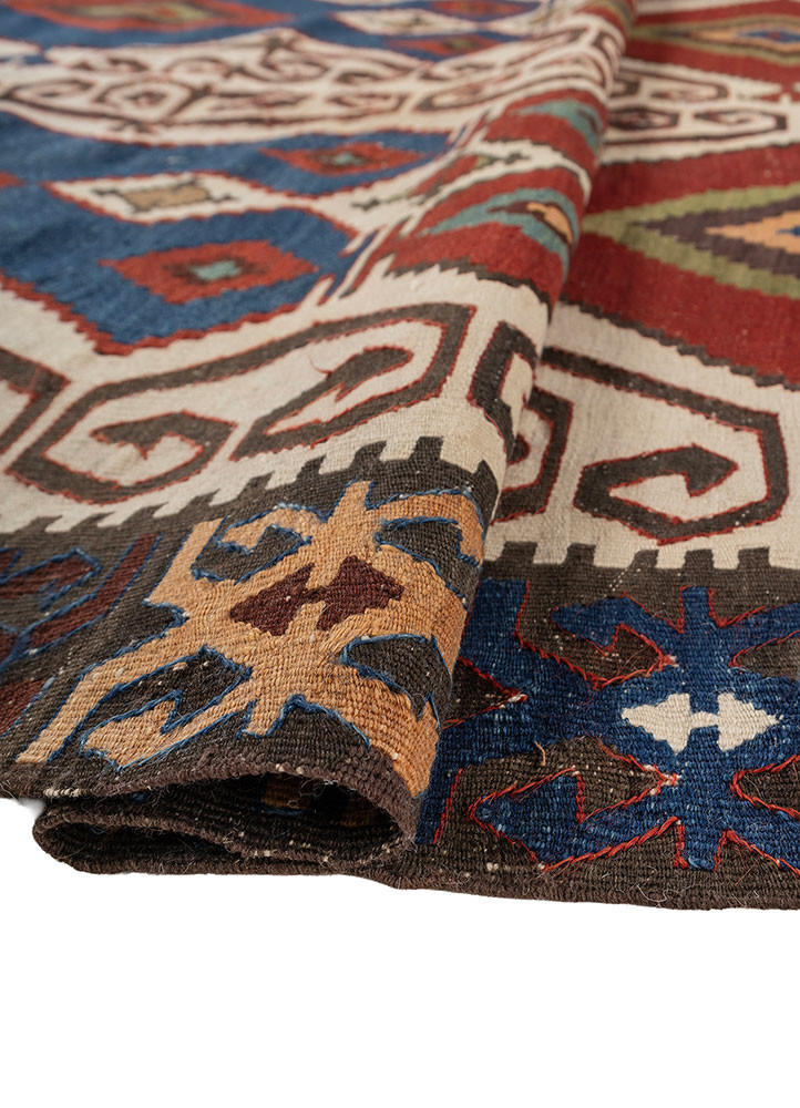 nayaab red and orange wool flat weaves Rug - FoldShot nayaab red and orange wool flat weaves Rug - FoldShot