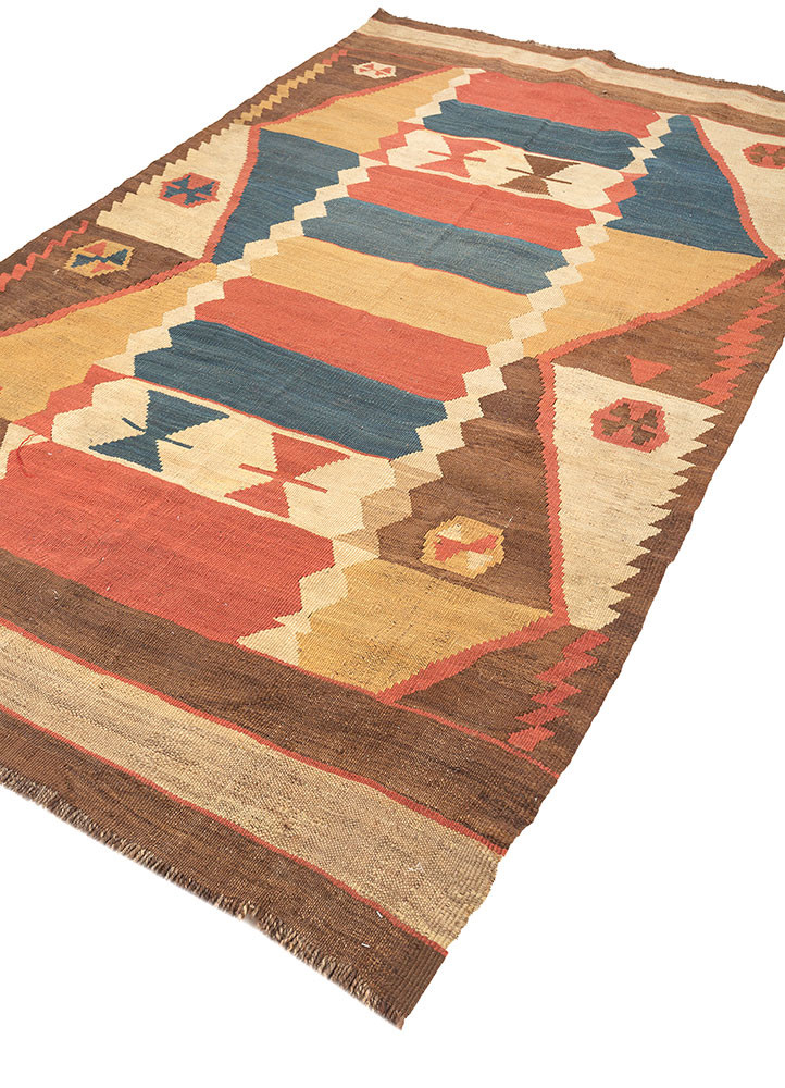 nayaab red and orange wool flat weaves Rug - FoldShot nayaab red and orange wool flat weaves Rug - FoldShot