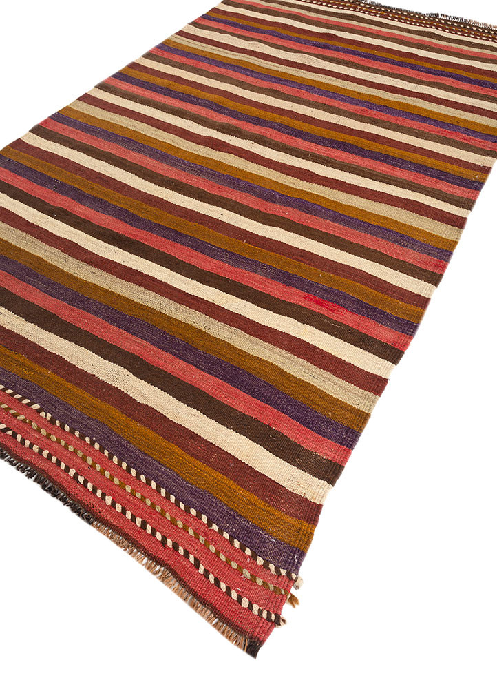 nayaab pink and purple wool flat weaves Rug - FoldShot nayaab pink and purple wool flat weaves Rug - FoldShot
