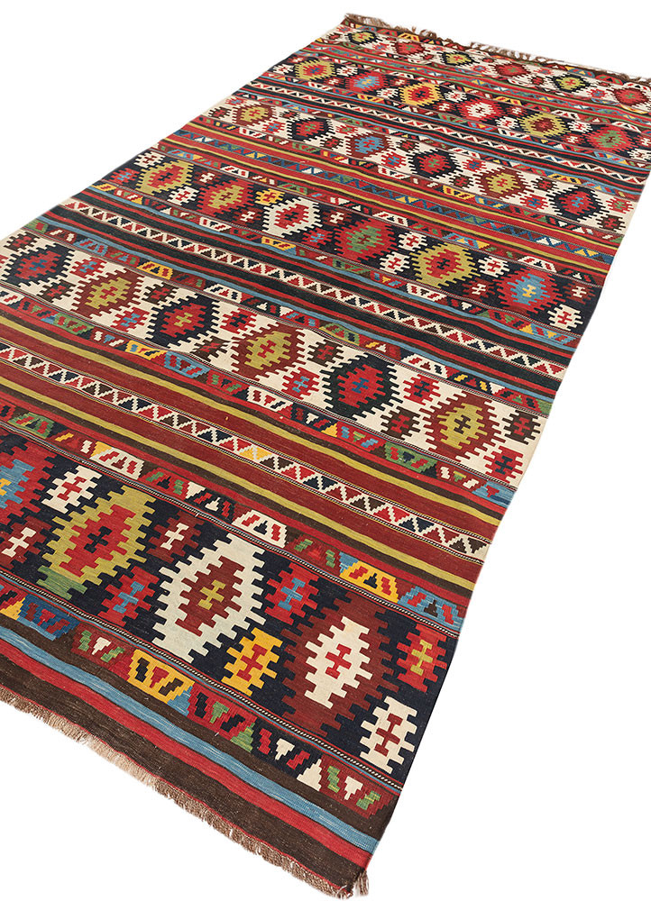 nayaab red and orange wool flat weaves Rug - FoldShot
