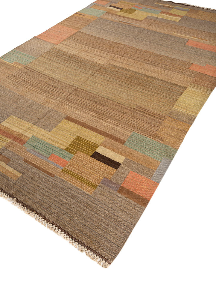 nayaab beige and brown wool flat weaves Rug - FoldShot