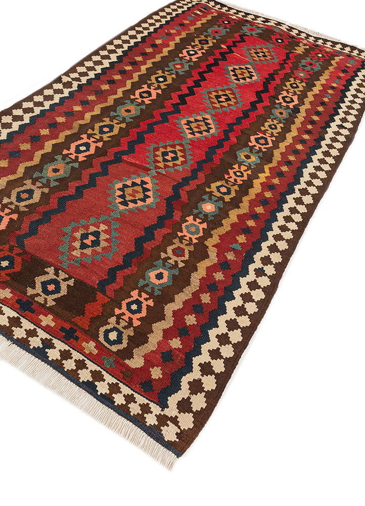 nayaab pink and purple wool flat weaves Rug - FoldShot nayaab pink and purple wool flat weaves Rug - FoldShot