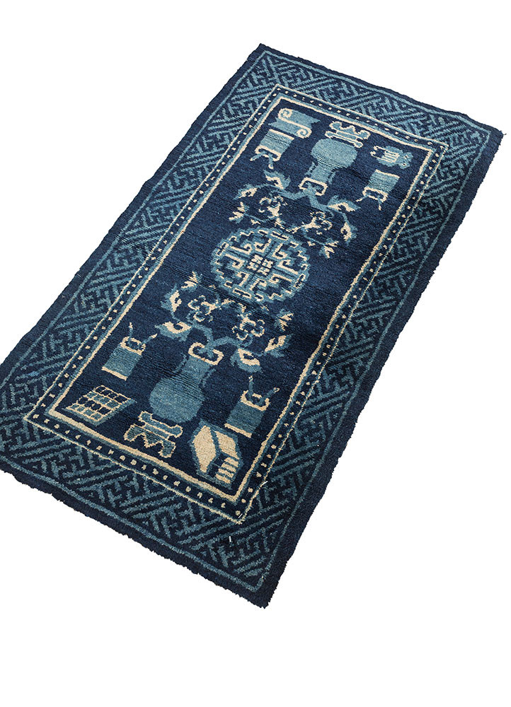 aalam blue wool flat weaves Rug - FoldShot aalam blue wool flat weaves Rug - FoldShot