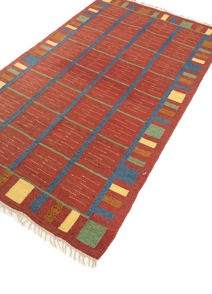 nayaab red and orange wool flat weaves Rug - FoldShot nayaab red and orange wool flat weaves Rug - FoldShot
