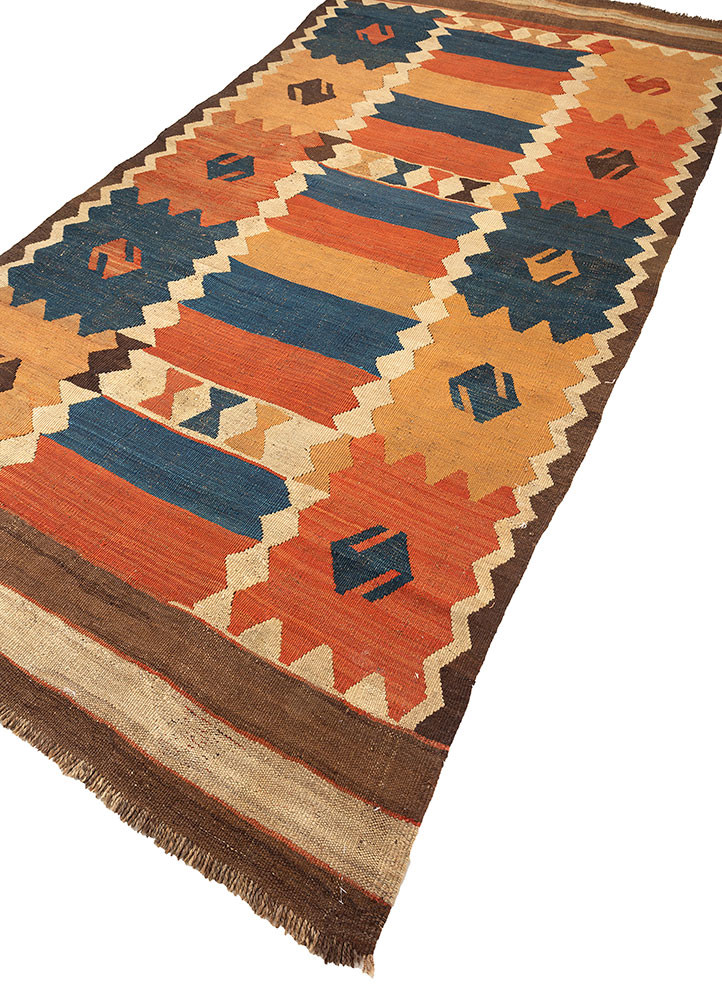 nayaab red and orange wool flat weaves Rug - FoldShot nayaab red and orange wool flat weaves Rug - FoldShot
