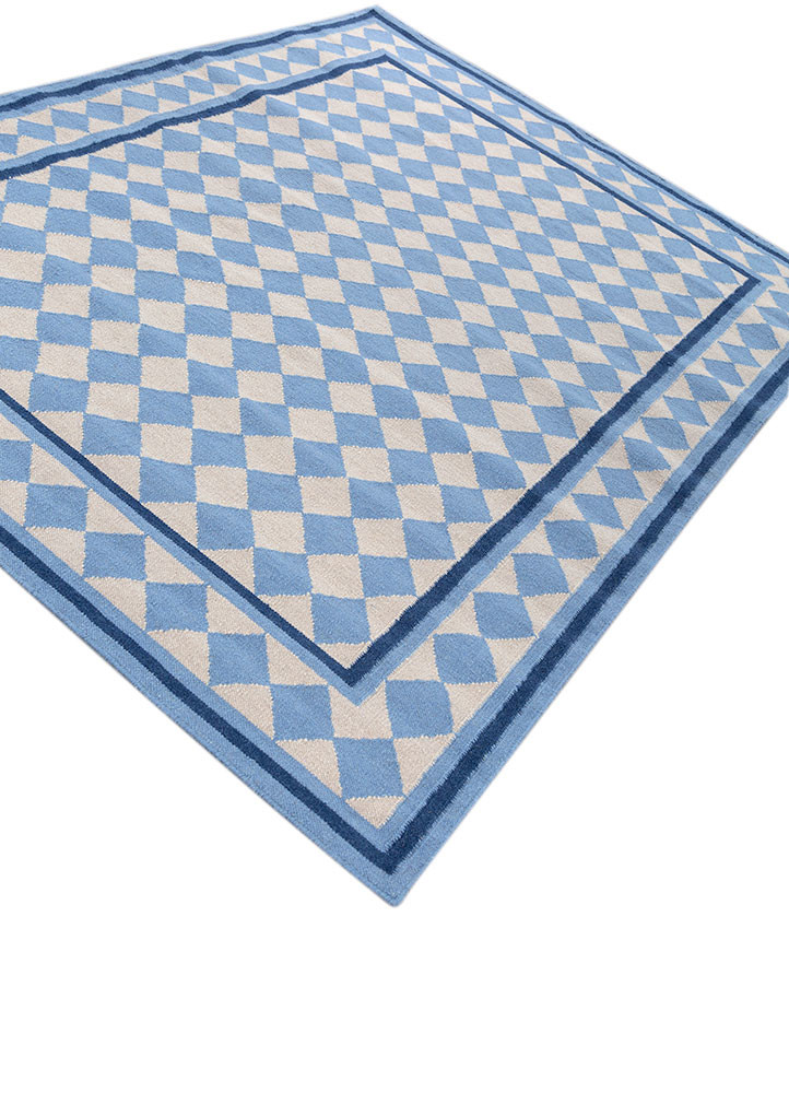 alhambra blue wool flat weaves Rug - FoldShot