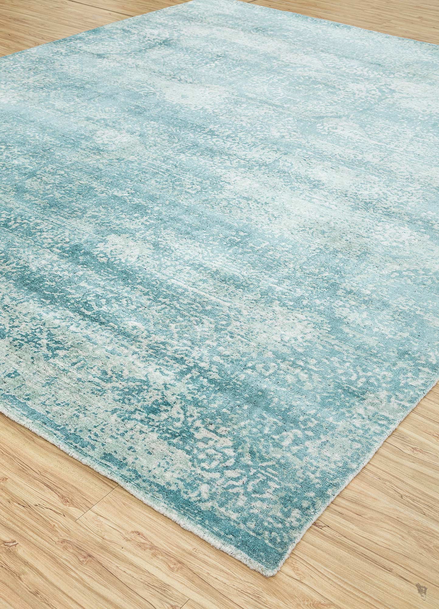 bespoke sile blue bamboo silk hand loom Rug - FoldShot bespoke sile blue bamboo silk hand loom Rug - FoldShot