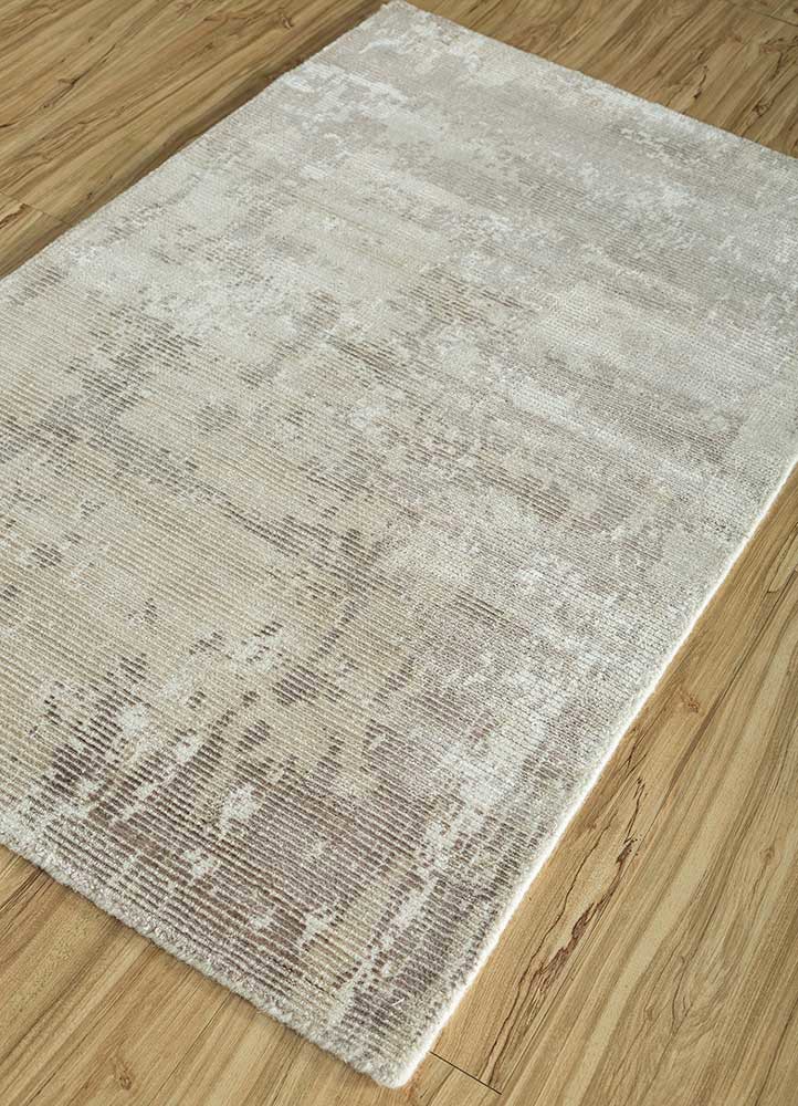 bespoke sile beige and brown wool and viscose hand loom Rug - FoldShot