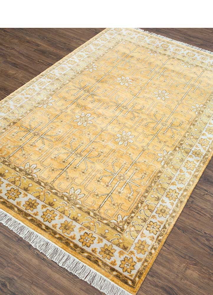 cyanna gold wool hand knotted Rug - FoldShot