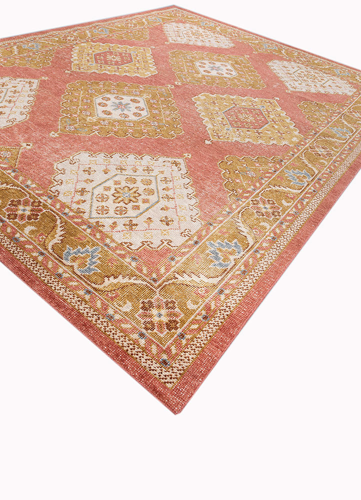erbe red and orange wool hand knotted Rug - FoldShot erbe red and orange wool hand knotted Rug - FoldShot