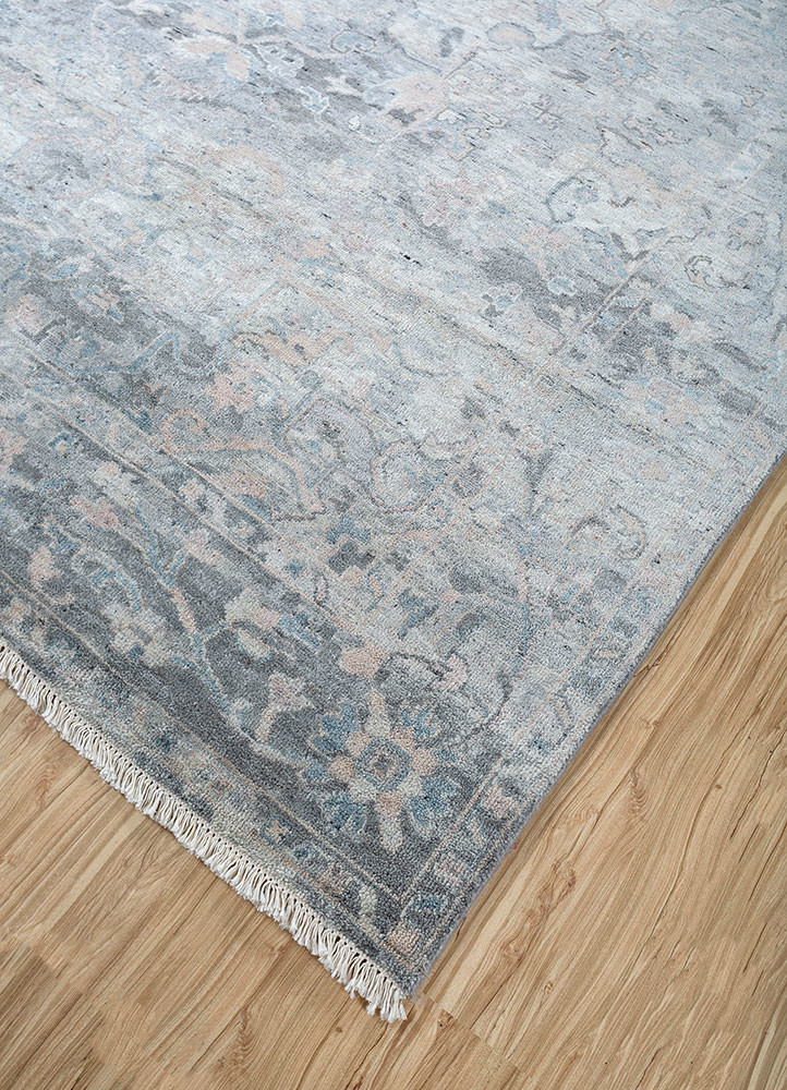 far east blue wool hand knotted Rug - FoldShot