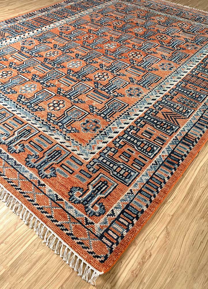 erbe red and orange wool hand knotted Rug - FoldShot erbe red and orange wool hand knotted Rug - FoldShot