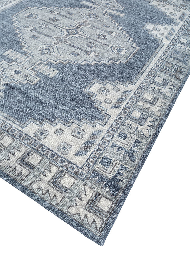 savana blue wool hand knotted Rug - FoldShot