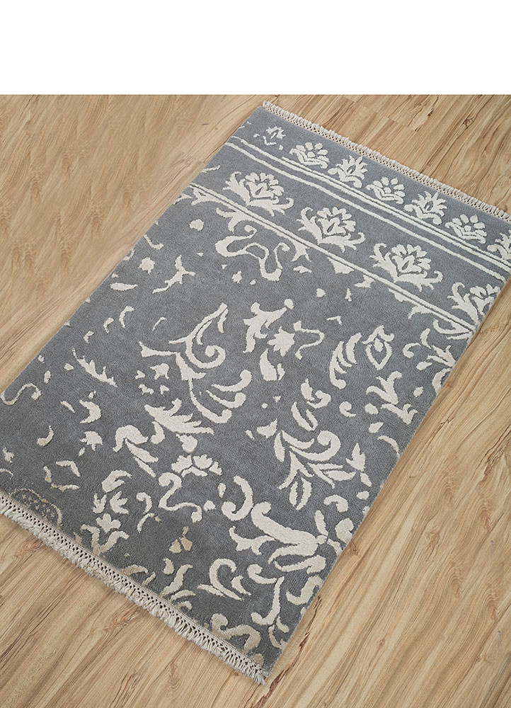 aurora grey and black wool and silk hand knotted Rug - FoldShot aurora grey and black wool and silk hand knotted Rug - FoldShot