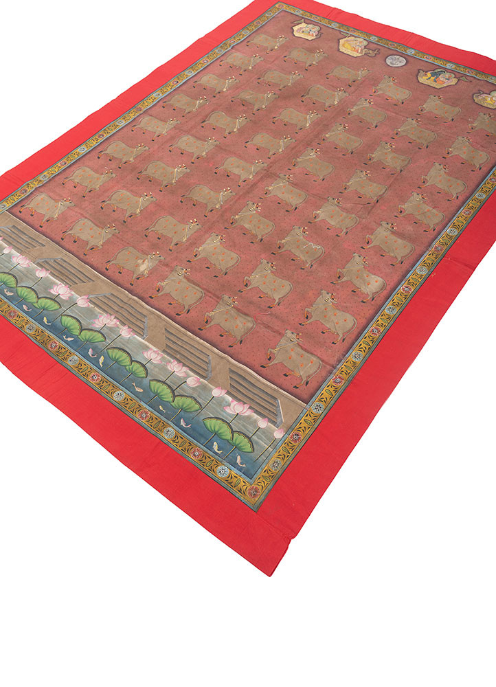 pichwai red and orange cotton cloth art work WALL ART & TAPESTRY - FoldShot pichwai red and orange cotton cloth art work WALL ART & TAPESTRY - FoldShot
