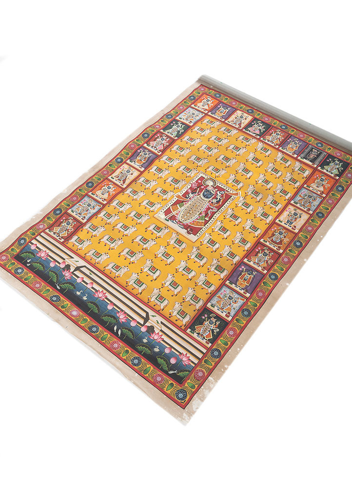 pichwai art red and orange cotton cloth art work WALL ART & TAPESTRY - FoldShot