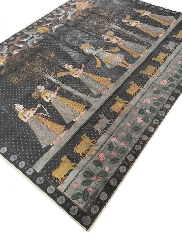 pichwai art grey and black cotton cloth art work WALL ART & TAPESTRY - FoldShot pichwai art grey and black cotton cloth art work WALL ART & TAPESTRY - FoldShot