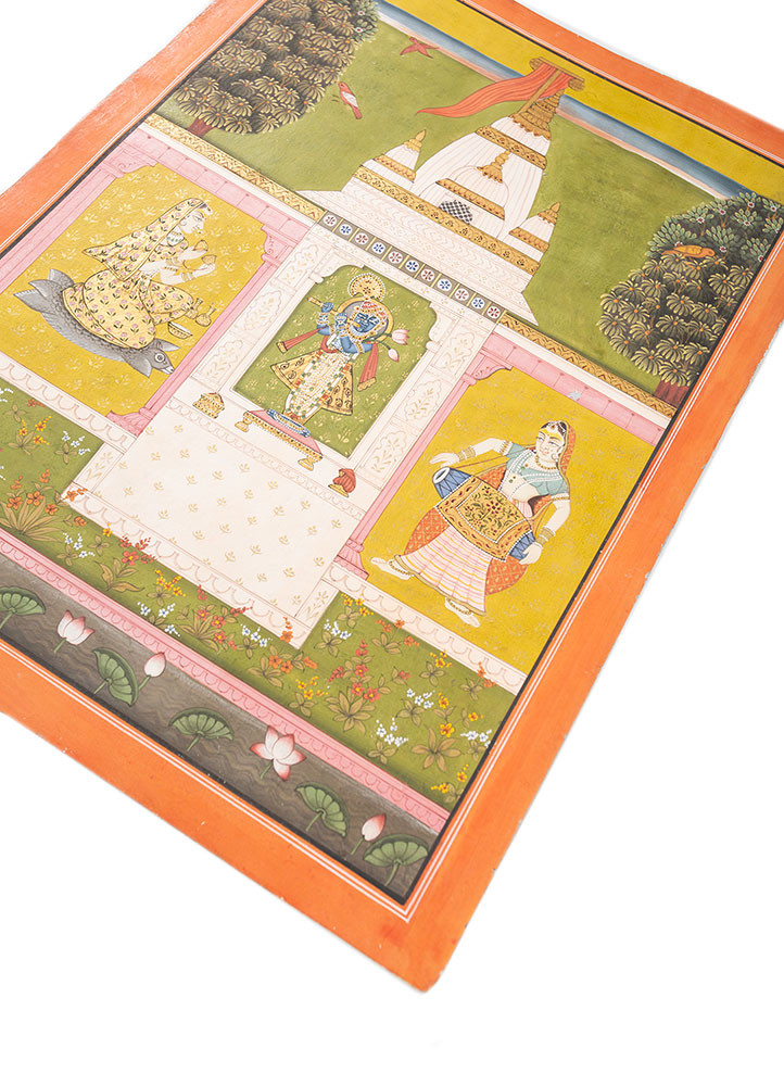 pichwai art red and orange cotton cloth art work WALL ART & TAPESTRY - FoldShot