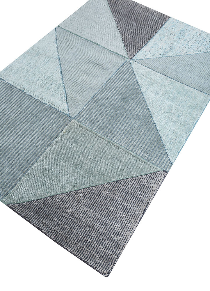 provenance grey and black wool and bamboo silk hand knotted Rug - FoldShot