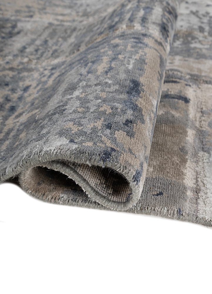 provenance grey and black wool and bamboo silk hand knotted Rug - FoldShot provenance grey and black wool and bamboo silk hand knotted Rug - FoldShot
