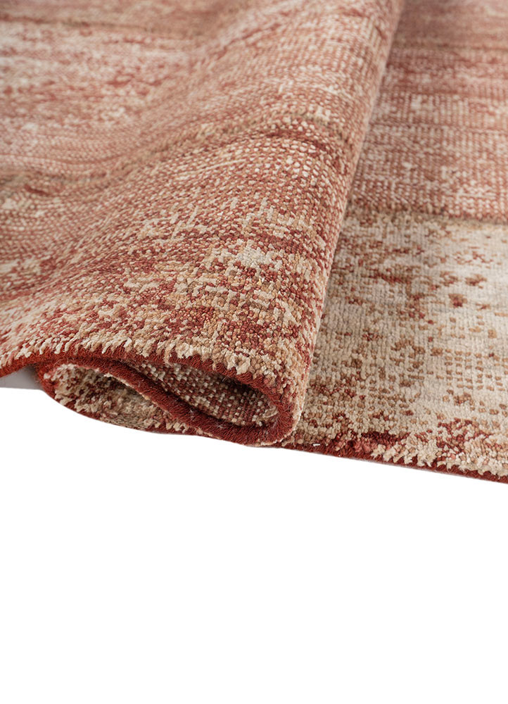 provenance red and orange wool and silk hand knotted Rug - FoldShot