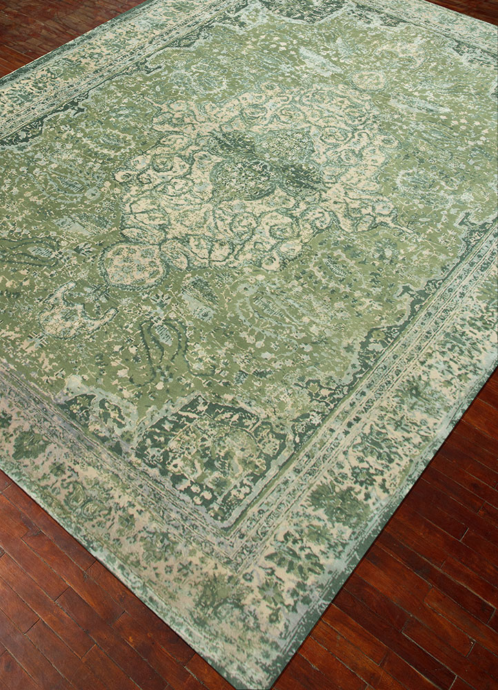 free verse by kavi green wool and silk hand knotted Rug - FoldShot free verse by kavi green wool and silk hand knotted Rug - FoldShot