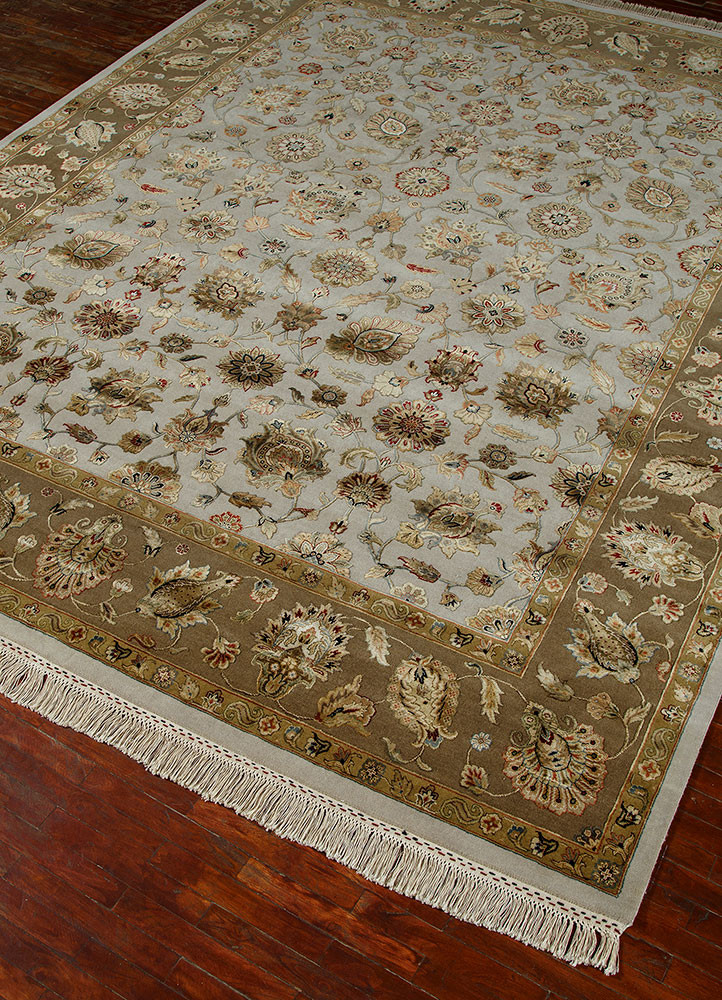aurora beige and brown wool and silk hand knotted Rug - FoldShot