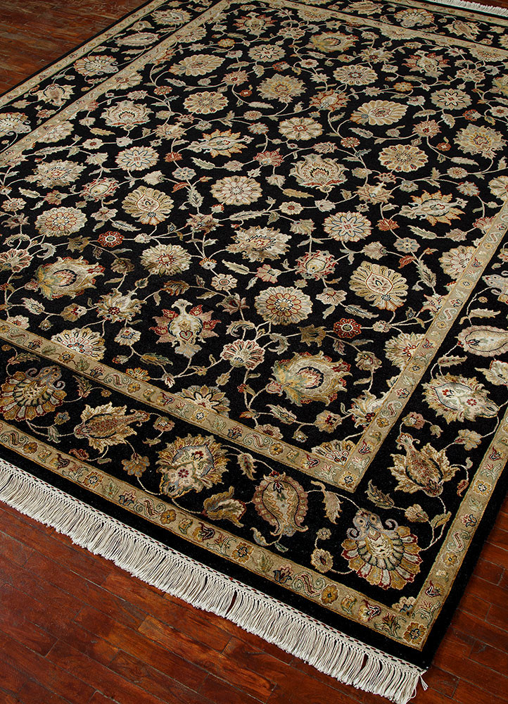 aurora grey and black wool and silk hand knotted Rug - FoldShot