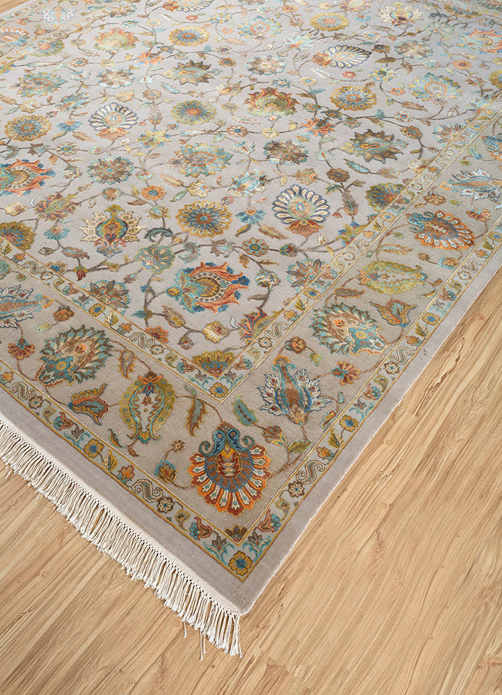 aurora ivory wool and silk hand knotted Rug - FoldShot aurora ivory wool and silk hand knotted Rug - FoldShot