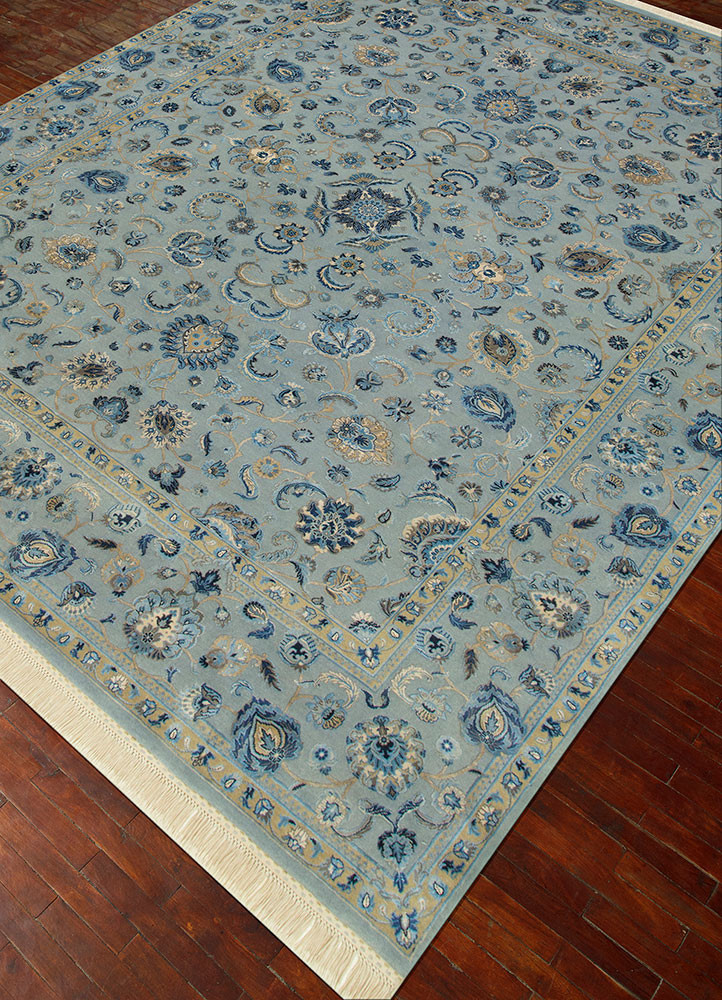 aurora blue wool and silk hand knotted Rug - FoldShot aurora blue wool and silk hand knotted Rug - FoldShot